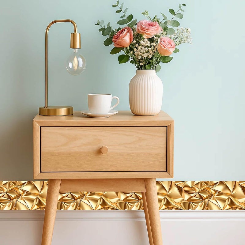 IVN Wallpaper Border Peel and Stick Decorative Wall Trim Self Adhesive Gold Texture Design Wallpaper for Bathroom Laundry Room Pool Area Mirror Frame Shelf Wall Edge 4x196 Inch - Image 2